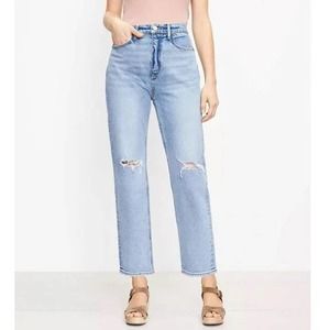 Loft 90s Straight Jeans 30 High Rise Waist Ripped Light Wash Blue Distressed NWT
